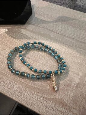 Gold Charm Teal Beaded Women's Bracelet - Brand